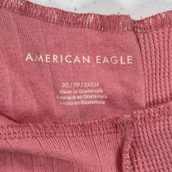 American Eagle Size XS Pink Exposed Seam Waffle‎ Cropped Knit Tank Top - Picture 4 of 8